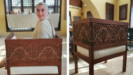 Mirna ElTatawy and her hand carved chair.